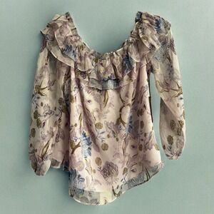 Lavender Shirt Off Shoulder Blouse Vince Camuto Womens Size S Floral Ruffles NWT